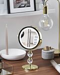 Makeup Mirror Gold Iron Metal Frame Ø 13 Cm With Led Light 1x/5x Magnification Double Sided Cosmetic Desktop Beliani