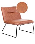 Armless Chair Brown Faux Leather Pu Upholstery Wide Seat Vintage Design Black Metal Frame Beliani