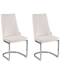 Set Of 2 Dining Chairs Off-white Velvet Armless High Back Cantilever Chair Living Room Beliani