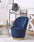 Armchair Dark Blue Velvet Gold Metal Base Round Accent Tub Chair Glam Retro Living Room Beliani