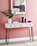 Console Table Off White Mango Wood With 3 Drawers Distressed Effect Sideboard Slim Rustic Style Side Table Beliani