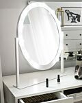 Standing Vanity Mirror With Led White 50 X 60 Cm Oval Hollywood Illuminated Bulbs Dressing Table Beliani