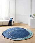 Area Rug Navy Blue And Teal Viscose And Wool Geometric Pattern 200 X 300 Cm Modern Glam Style Beliani