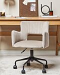 Office Chair Taupe Velvet With Armrests Cut-out Backrest Adjustable Height Tufted Back Black Metal Starbase Beliani