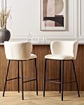 Set Of 2 Bar Chairs White Boucle Upholstery Black Metal Legs Armless Stools Curved Backrest Modern Dining Room Kitchen Beliani