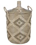 Basket Natural Seagrass With Handles Lid Handwoven Home Accessory Decor Storage Decorative Pattern Boho Style Beliani