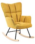 Rocking Chair Yellow Polyester Fabric Upholstery Wooden Legs Skates Modern Biscuit Tufting Beliani