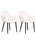 Set Of 2 Dining Chairs Off-white Velvet Armrests Black Metal Legs Retro Glam Beliani