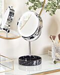 Makeup Mirror Silver And Black Iron Metal Frame Ceramic Base Ø 26 Cm With Led Light 1x/5x Magnification Double Sided Beliani