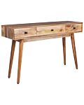 Console Table Light Wood Mango Wood With 3 Drawers Sideboard Slim Rustic Style Side Table Beliani