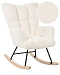 Rocking Chair White Boucle Fabric Upholstery Wooden Legs Skates Modern Biscuit Tufting Beliani