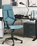Office Chair Teal Blue And Black Fabric Swivel Desk Computer Adjustable Seat Reclining Backrest Beliani