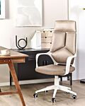 Office Chair Taupe And White Fabric Swivel Desk Computer Adjustable Seat Reclining Backrest Beliani