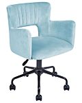 Office Chair Light Blue Velvet With Armrests Cut-out Backrest Adjustable Height Tufted Back Black Metal Starbase Beliani