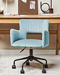 Office Chair Light Blue Velvet With Armrests Cut-out Backrest Adjustable Height Tufted Back Black Metal Starbase Beliani