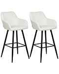 Set Of 2 Bar Stool Off-white Fabric Upholstered With Arms Backrest Black Metal Legs Beliani