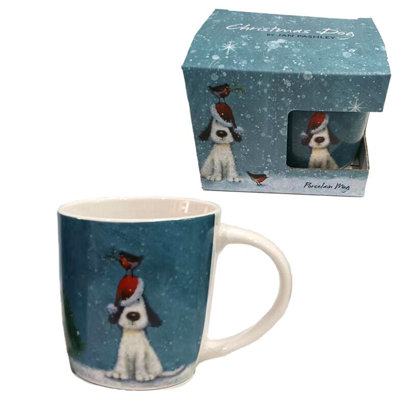 Christmas Porcelain Mug - Jan Pashley Christmas Dog & Robin