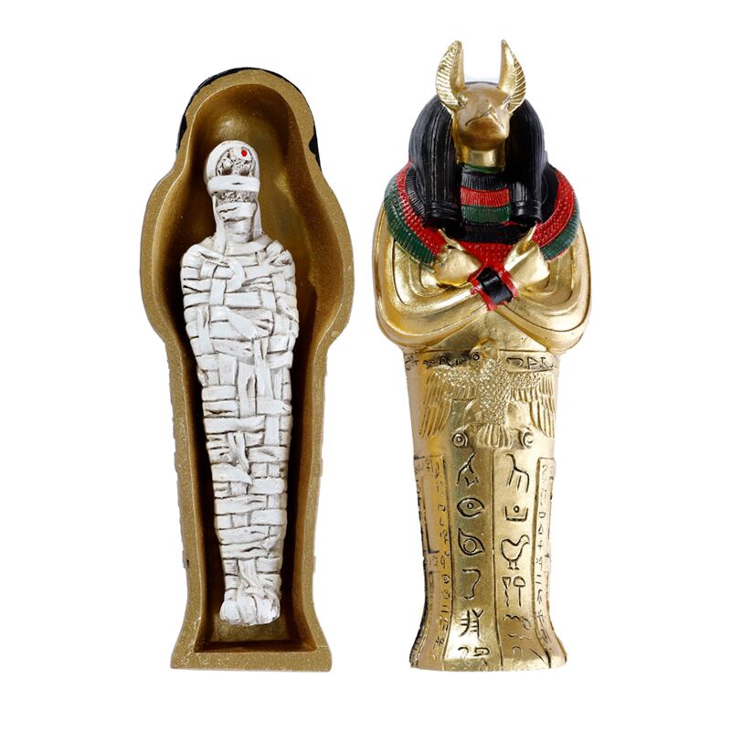 Gold Egyptian Anubis Sarcophagus Trinket Box With Mummy