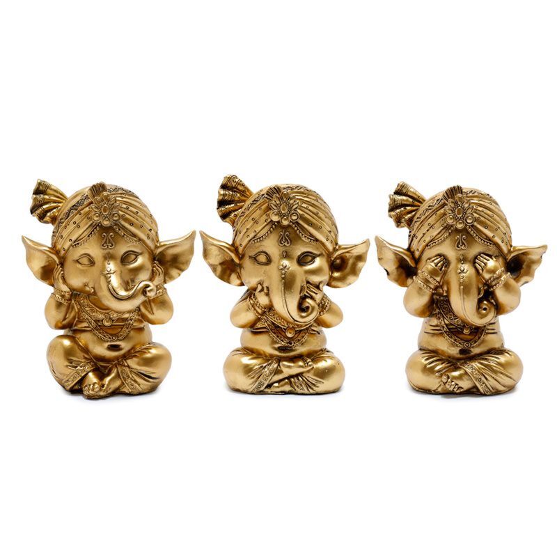 Set Of 3 Gold Ganesh Hear No Speak No See No Evil