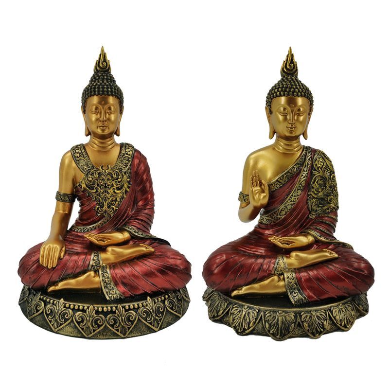 Thai Buddha Figurine - Red And Gold Contemplation