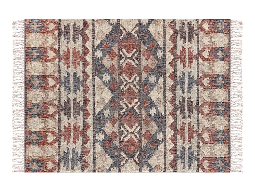 Area Rug Multicolour Jute 140 X 200 Cm Rectangle Geometric Pattern With Tassels Handwoven Boho Style Living Room Bedroom Beliani