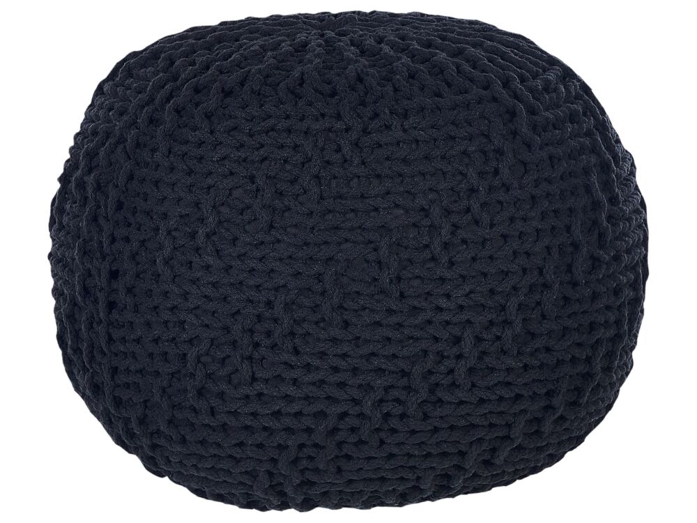 Pouf Ottoman Black 50 X 35 Cm Knitted Cotton Eps Beads Filling Round Small Footstool Beliani