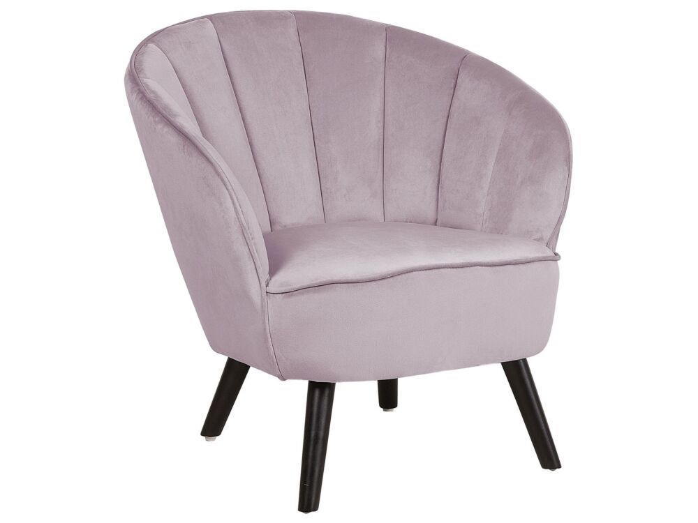 Armchair Pink Velvet Fabric Upholstery Glam Shell Back Accent Chair Beliani