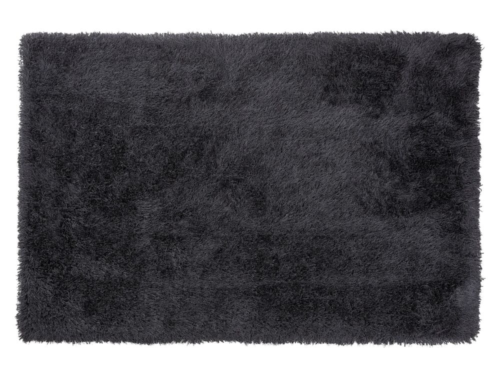 Shaggy Area Rug High-pile Carpet Solid Black Polyester Rectangular 140 X 200 Cm Beliani