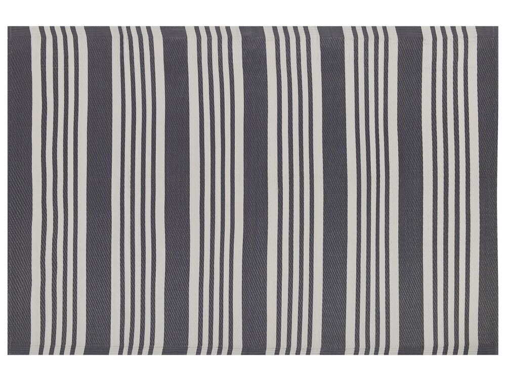 Outdoor Rug Mat Black And Light Grey Synthetic 120 X 180 Cm Striped Pattern Modern Beliani