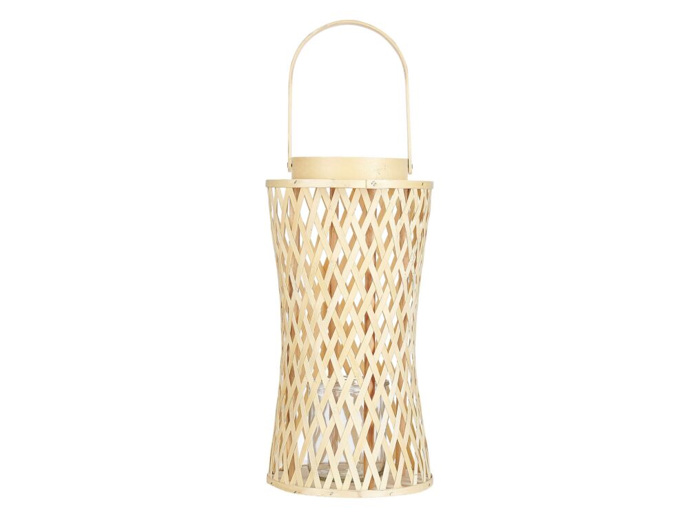 Candle Lantern Natural Bamboo Wood 38 Cm With Glass Candle Holder Boho Style Indoor Beliani