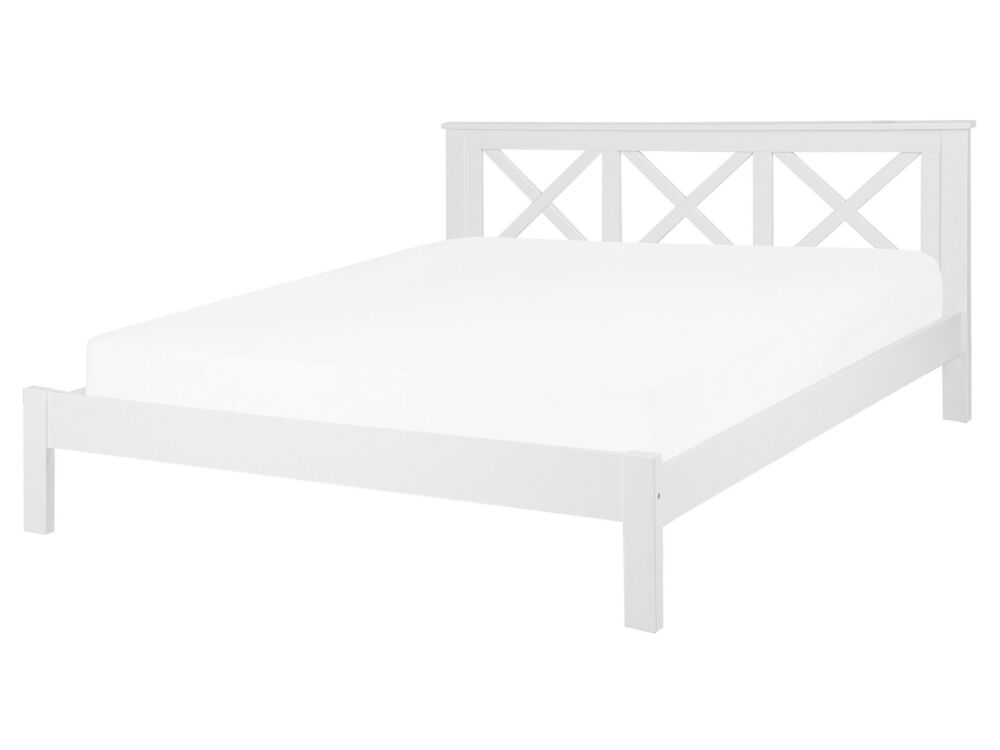 Eu King Size Wooden Bed Frame White 5ft3 Headboard Slats Beliani