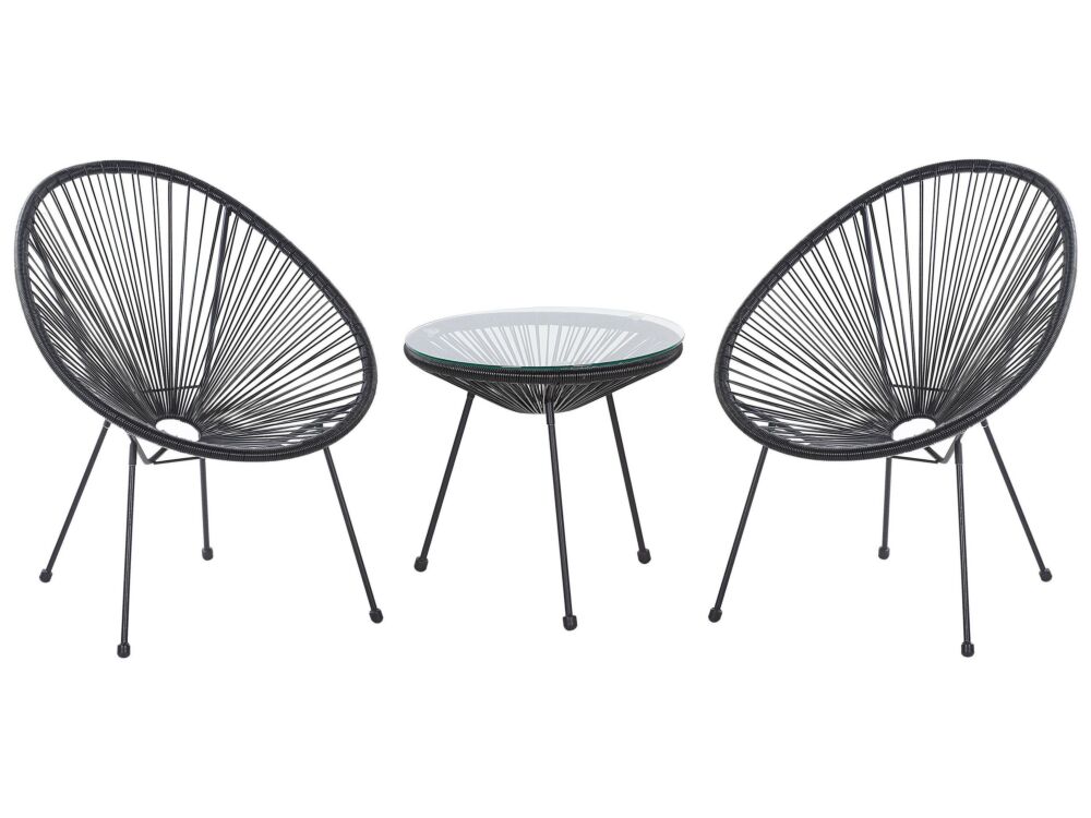 Bistro Set Black Pe Rattan 3 Piece 2 Seater Modern Beliani