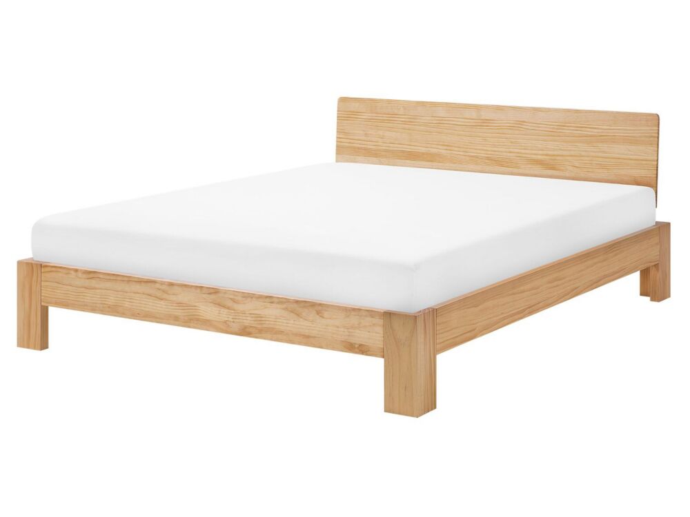 Bed Frame Light Pine Wood Eu King Size 5ft3 Slatted Headboard Minimalist Beliani