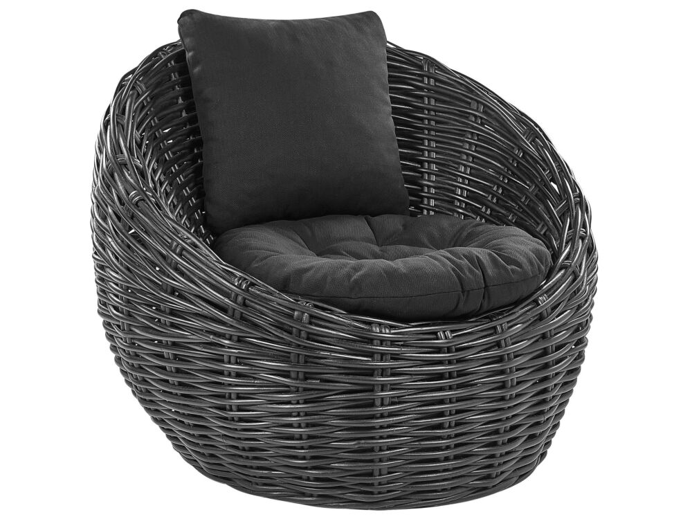 Garden Chair Black Natural Rattan Wicker With Polyester Cushion Modern Design Outdoor Lounging Furniture Beliani