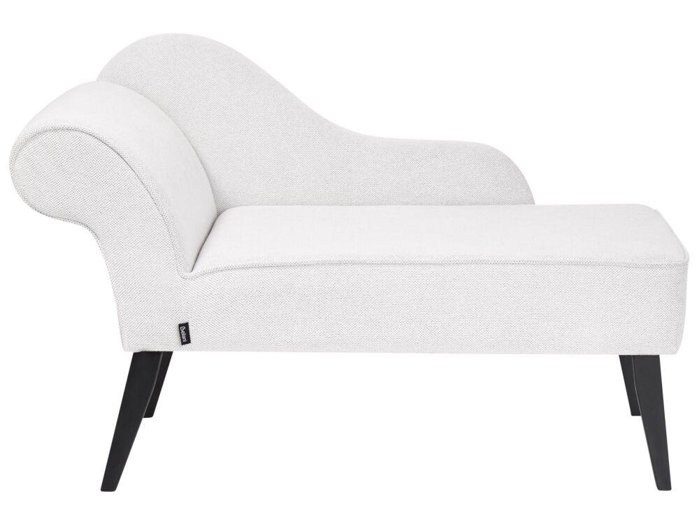 Chaise Lounge White Polyester Fabric Upholstery Black Wood Legs Left Hand Retro Design Beliani