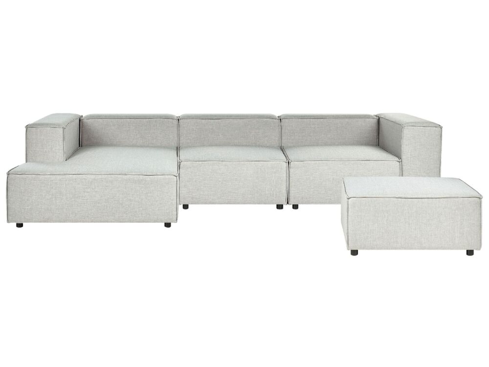 Modular Right Hand Sofa Grey Linen 3 Seater With Ottoman Sectional Corner Sofa With Black Legs Modern Living Room Beliani