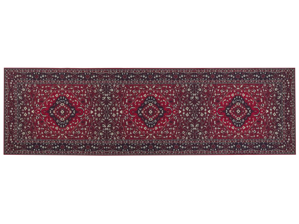 Runner Rug Red Polyester 60 X 200 Cm Hallway Kitchen Runner Long Carpet Anti-slip Backing Beliani