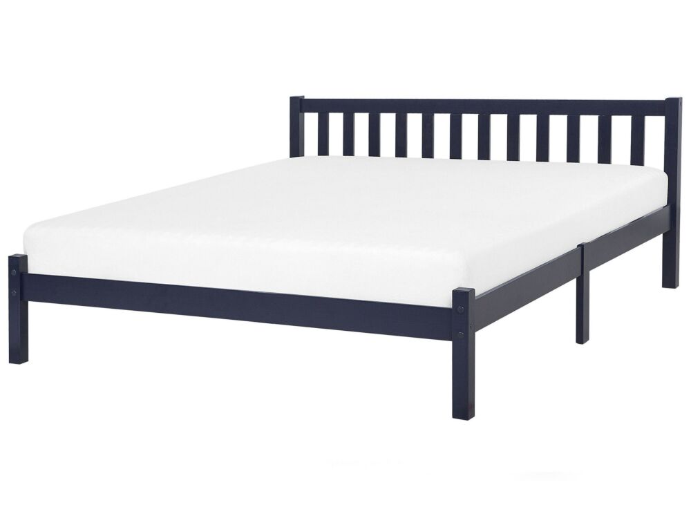 Double Bed Frame Blue Pine Wood 180 X 200 Cm Super King Size Slatted Beliani