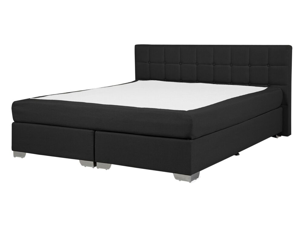 Eu Double Size Divan Bed Black Fabric Upholstered 4ft6 Frame With Tufted Headboard And Pocket Spring Mattress Beliani