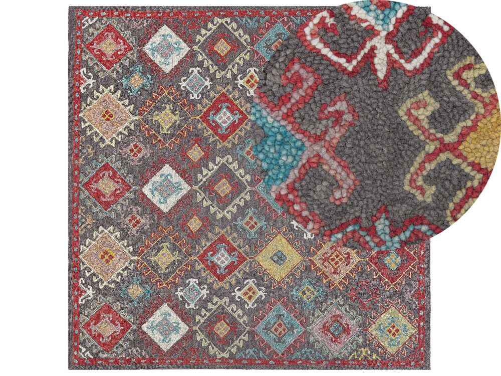 Area Rug Mulitcolour Wool 200 X 200 Cm Thick Dense Pile Oriental Pattern Kilim Beliani