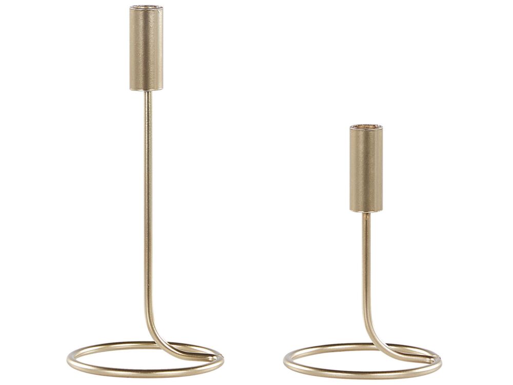 Set Of 2 Candle Holders Gold Iron Round Shape Modern Minimalistic Candlesticks Decoration Beliani