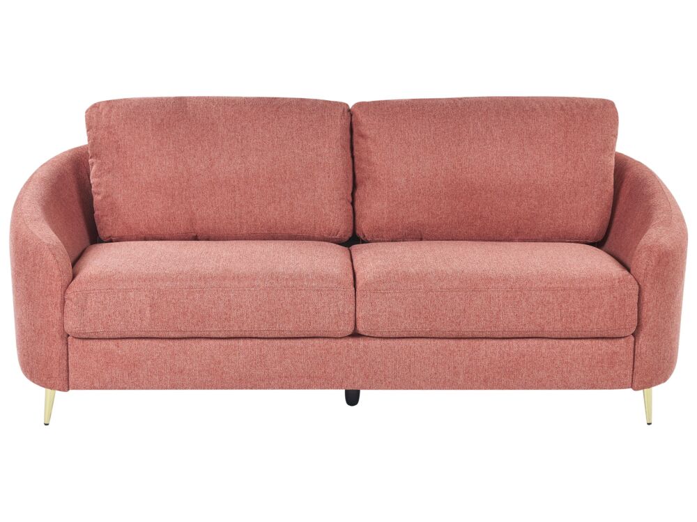 Sofa Pink Fabric Upholstery Gold Legs 3 Seater Couch Retro Beliani