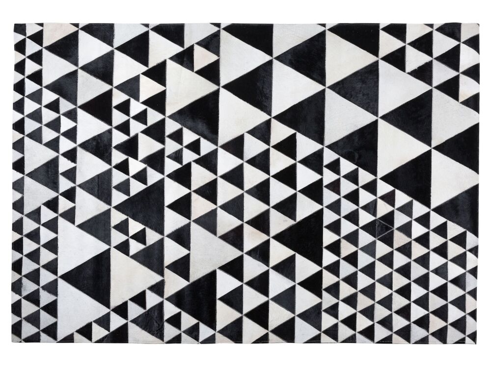 Rug Black And White Leather 140 X 200 Cm Handcrafted Modern Beliani