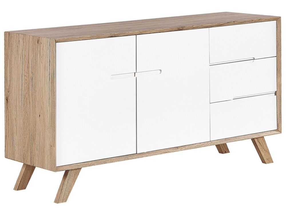 Sideboard White Light Wood 3 Drawers 2 Cabinets Modern Design Scandinavian Beliani