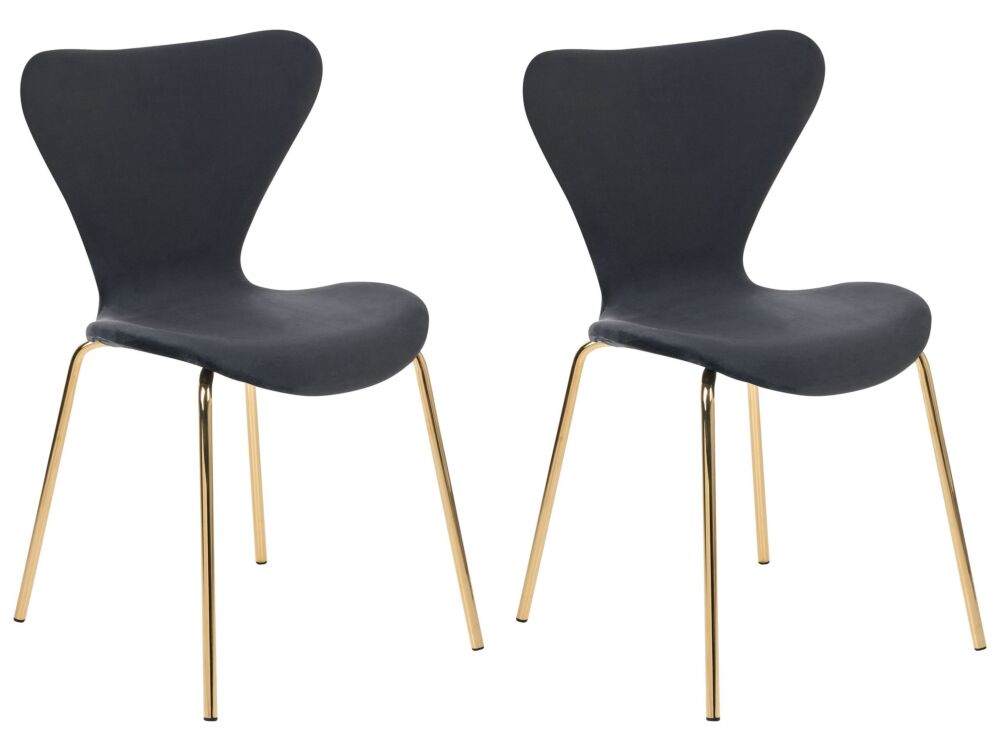 Set Of 2 Dining Chairs Black With Gold Polyester Velvet Black Metal Legs Armless Modern Design Beliani