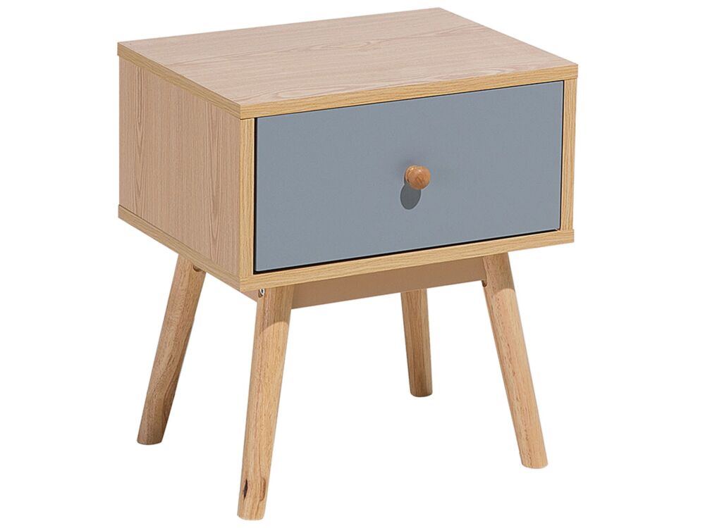 Bedside Table Nightstand Light Wood With Grey 1 Drawer Manufactured Wood Scandinavian Design Beliani