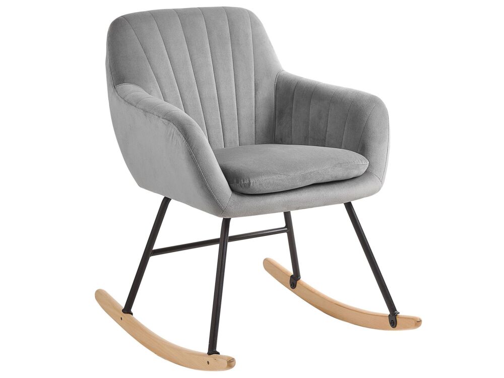 Rocking Chair Grey Velvet Metal Legs Wooden Skates Modern Beliani