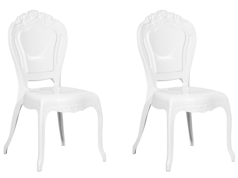 Set Of 2 Dining Chairs White Acrylic Solid Back Armless Stackable Vintage Design Beliani