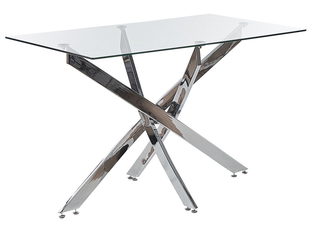 Dining Table Silver Tempered Glass Top Rectangular 120 X 70 Cm 4 Person Capacity Modern Design Beliani