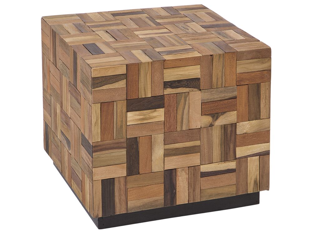 Coffee Table Light Wood Teak Cube Rustic Style Accent Side Table Beliani